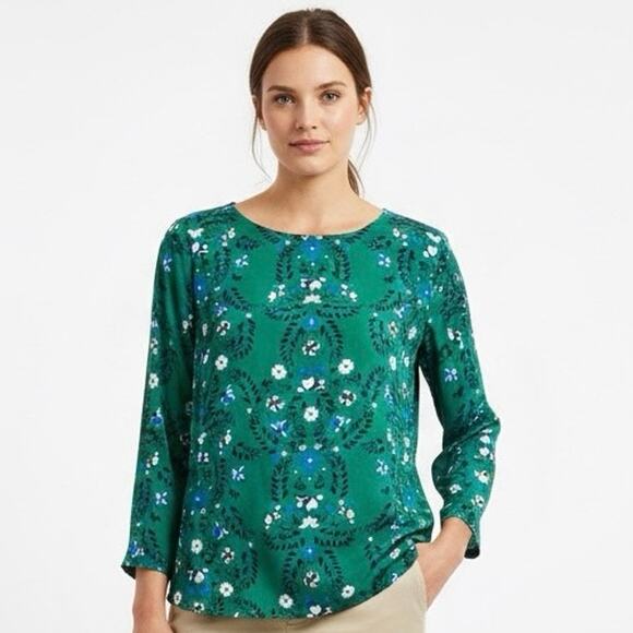 Boden Floral Print Blouse Green Blue work Women’s Size 10 Long Sleeve Casual Top - Picture 1 of 12
